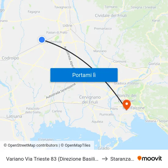 Variano Via Trieste 83 (Direzione Basiliano) to Staranzano map