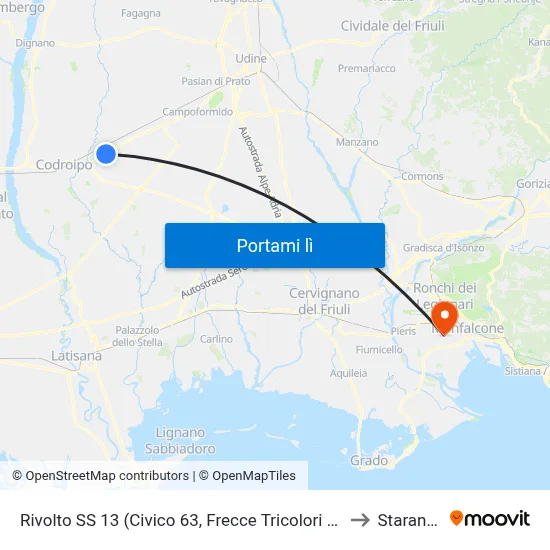 Rivolto SS 13 (Civico 63, Frecce Tricolori Direz. Codroipo) to Staranzano map