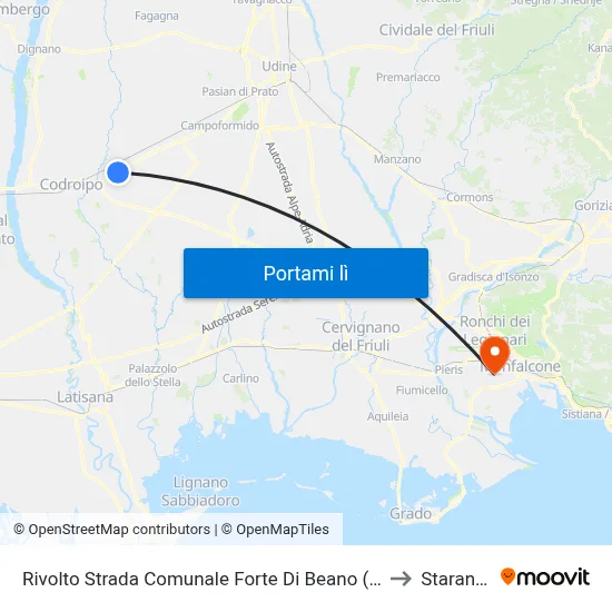 Rivolto Strada Comunale Forte Di Beano (Frecce Tricolori) to Staranzano map