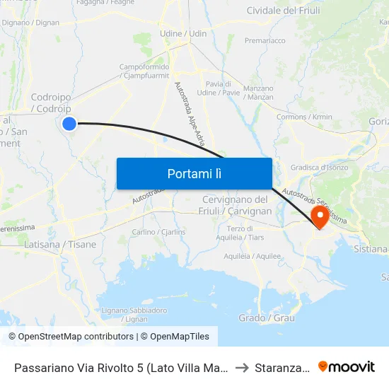 Passariano Via Rivolto 5 (Lato Villa Manin) to Staranzano map