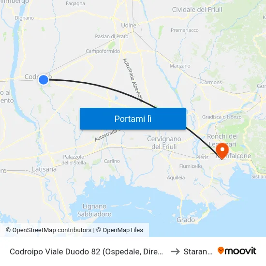 Codroipo Viale Duodo 82 (Ospedale, Direzione Zompicchia) to Staranzano map