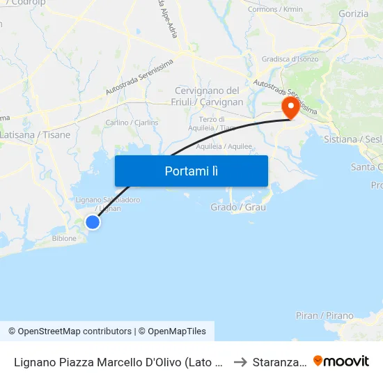 Lignano Piazza Marcello D'Olivo (Lato Mare) to Staranzano map