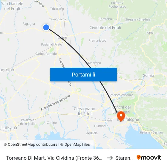 Torreano Di Mart. Via Cividina (Fronte 366, Dir.Martignacco) to Staranzano map