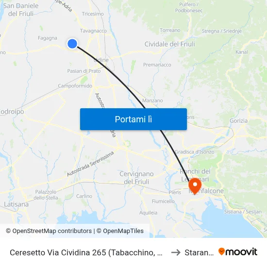Ceresetto Via Cividina 265 (Tabacchino, Direz. Martignacco) to Staranzano map