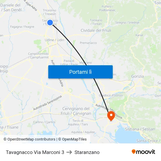 Tavagnacco Via Marconi 3 to Staranzano map