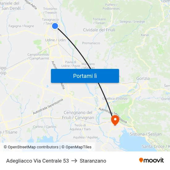 Adegliacco Via Centrale 53 to Staranzano map