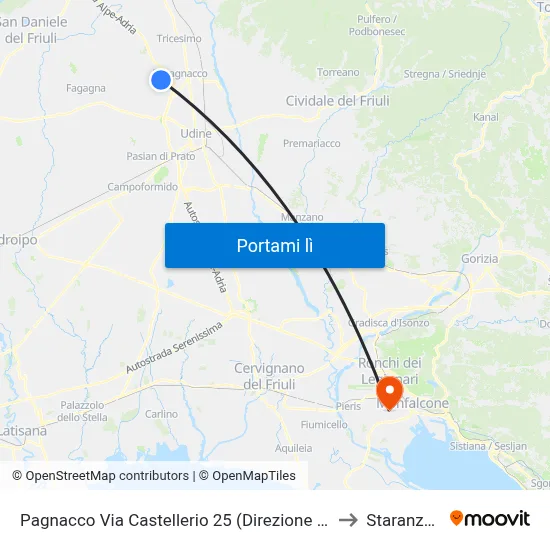 Pagnacco Via Castellerio 25 (Direzione Piazza) to Staranzano map