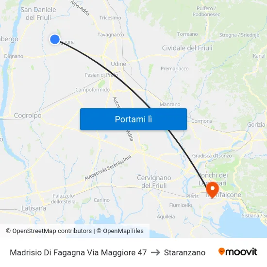 Madrisio Di Fagagna Via Maggiore 47 to Staranzano map