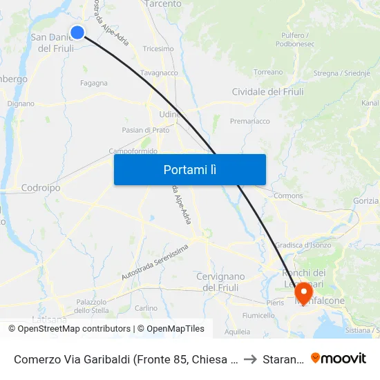 Comerzo Via Garibaldi (Fronte 85, Chiesa Direzione Majano) to Staranzano map