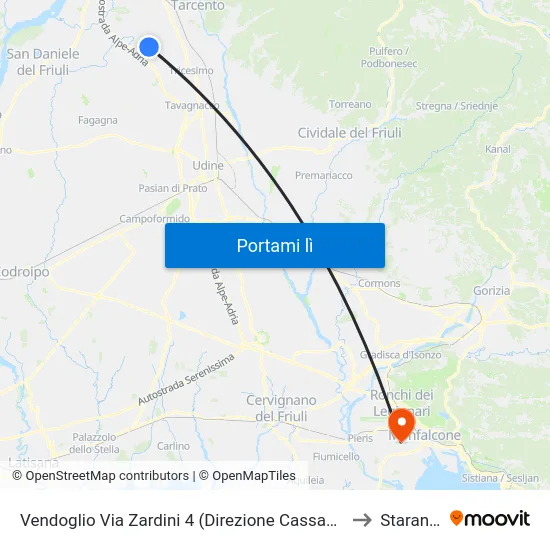 Vendoglio Via Zardini 4 (Direzione Cassacco), Borgo Moretti to Staranzano map