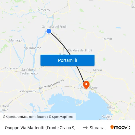 Osoppo Via Matteotti (Fronte Civico 9, Centro) to Staranzano map