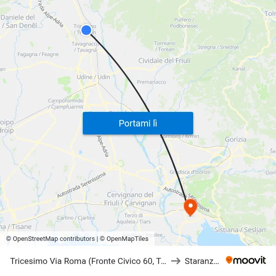 Tricesimo Via Roma (Fronte Civico 60, Terminal) to Staranzano map
