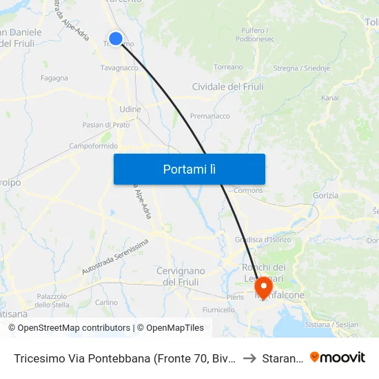 Tricesimo Via Pontebbana (Fronte 70, Bivio Direzione Udine) to Staranzano map