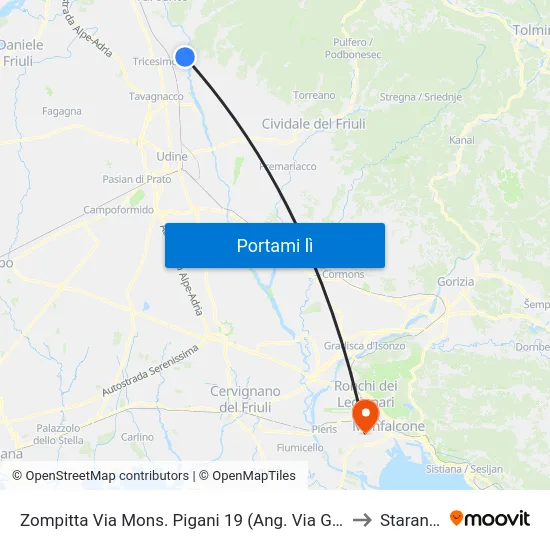 Zompitta Via Mons. Pigani 19 (Ang. Via Garibaldi, Dir.Udine) to Staranzano map