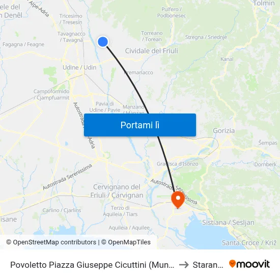 Povoletto Piazza Giuseppe Cicuttini (Municipio, Dir. Udine) to Staranzano map