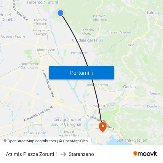 Attimis Piazza Zorutti 1 to Staranzano map