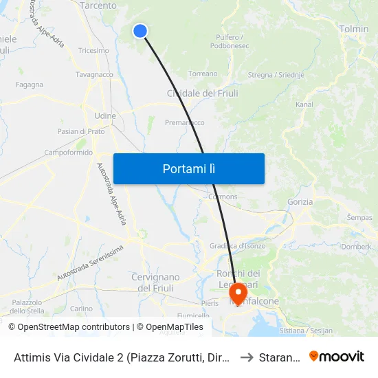 Attimis Via Cividale 2 (Piazza Zorutti, Direzione Cividale) to Staranzano map