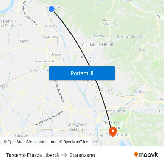Tarcento Piazza Libertà to Staranzano map