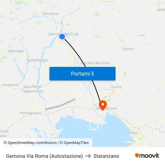 Gemona Via Roma (Autostazione) to Staranzano map