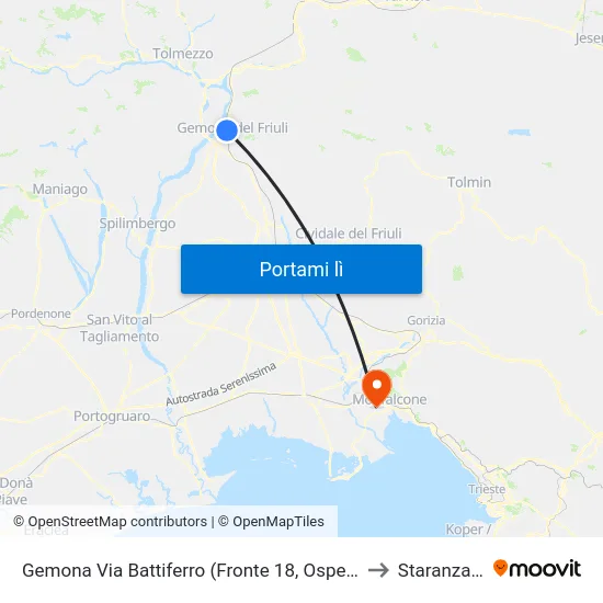 Gemona Via Battiferro (Fronte 18, Ospedale) to Staranzano map