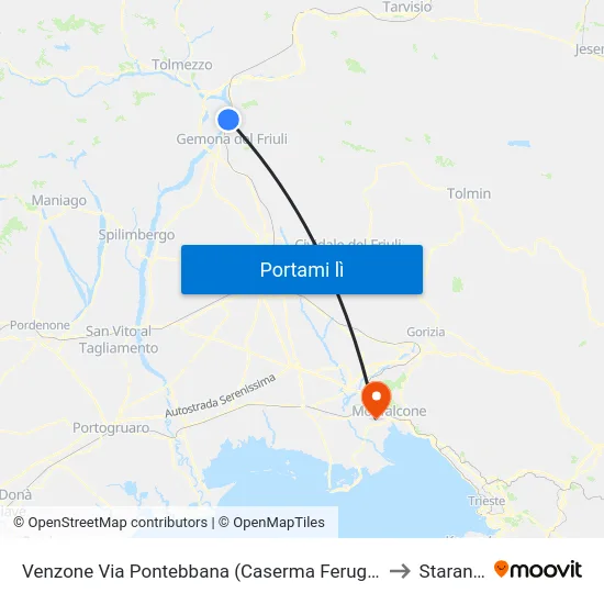 Venzone Via Pontebbana (Caserma Feruglio, Direzione Udine) to Staranzano map