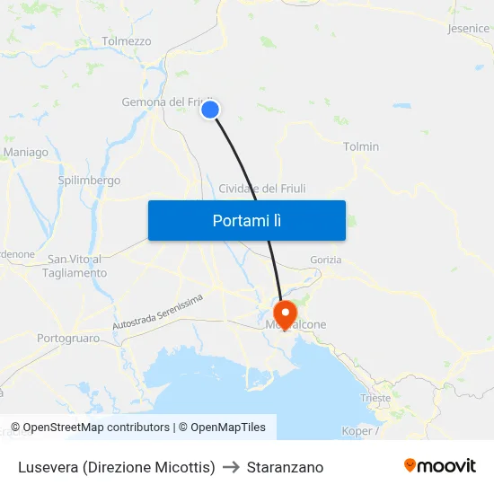Lusevera (Direzione Micottis) to Staranzano map