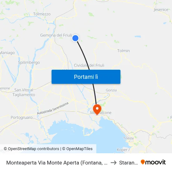 Monteaperta Via Monte Aperta (Fontana, Prov.Bivio Debellis) to Staranzano map