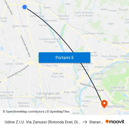 Udine Z.I.U. Via Zanussi (Rotonda Enel, Direzione Lauzacco) to Staranzano map