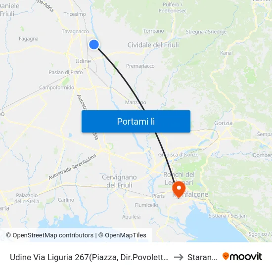 Udine Via Liguria 267(Piazza, Dir.Povoletto), Località Godia to Staranzano map