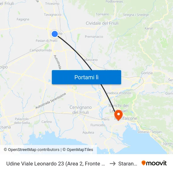 Udine Viale Leonardo 23 (Area 2, Fronte Liceo Marinelli) to Staranzano map