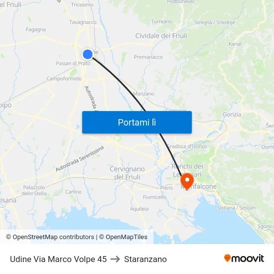 Udine Via Marco Volpe 45 to Staranzano map