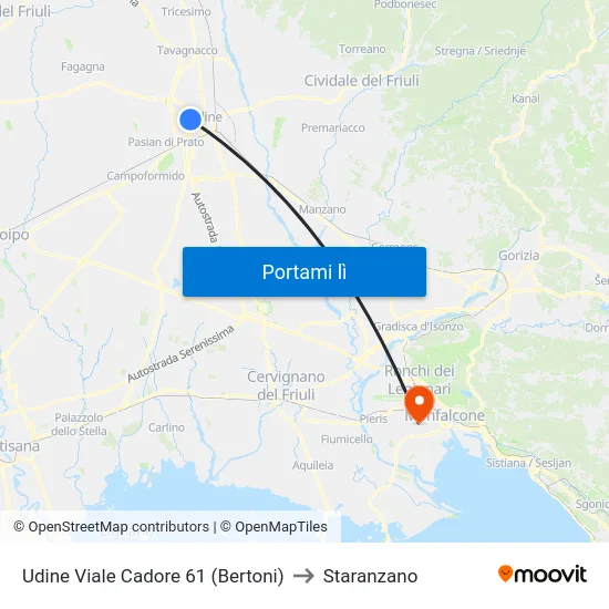 Udine Viale Cadore 61 (Bertoni) to Staranzano map