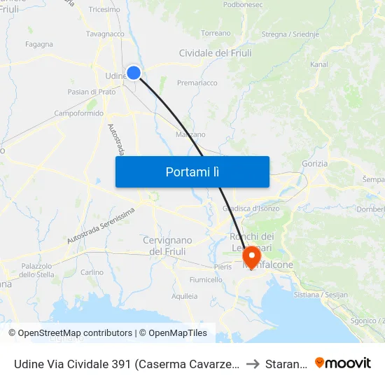Udine Via Cividale 391 (Caserma Cavarzerani, Dir. Cividale) to Staranzano map