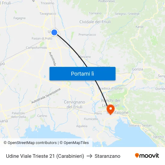 Udine Viale Trieste 21 (Carabinieri) to Staranzano map