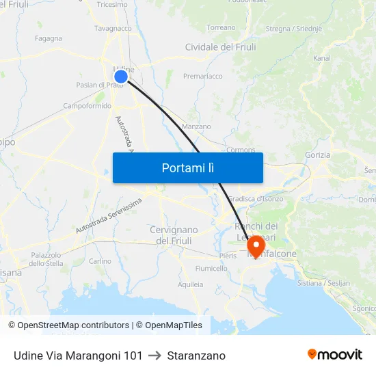 Udine Via Marangoni 101 to Staranzano map