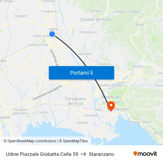 Udine Piazzale Giobatta Cella 59 to Staranzano map