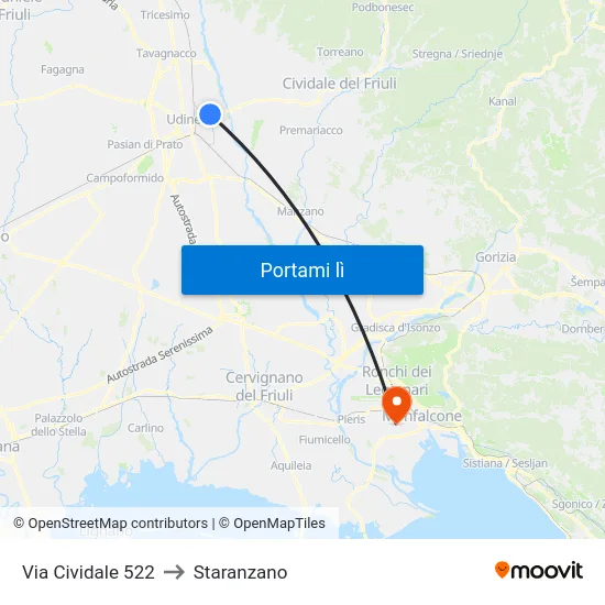 Via Cividale 522 to Staranzano map
