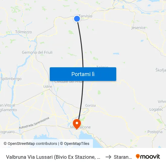 Valbruna Via Lussari (Bivio Ex Stazione, Direzione Udine) to Staranzano map