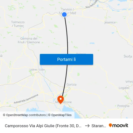 Camporosso Via Alpi Giulie (Fronte 30, Dawit Direz. Udine) to Staranzano map