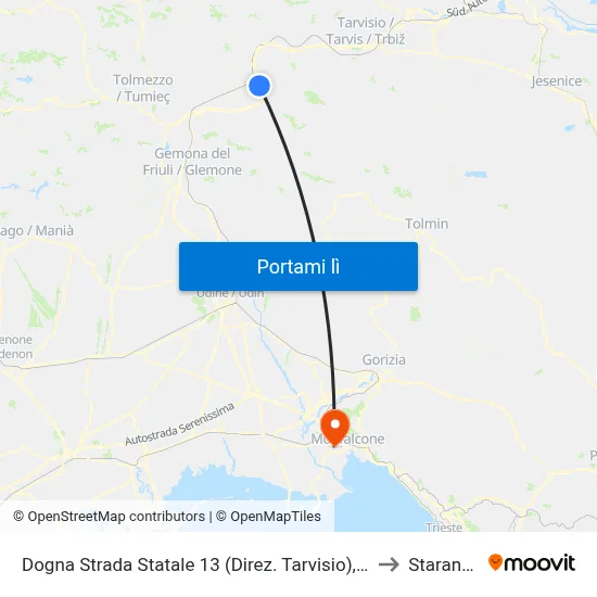 Dogna Strada Statale 13 (Direz. Tarvisio), Località Vidali to Staranzano map