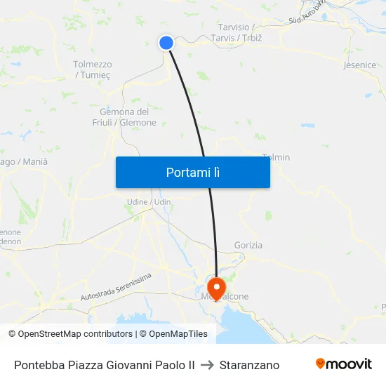 Pontebba Piazza Giovanni Paolo II to Staranzano map