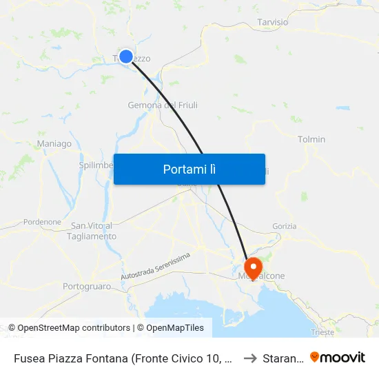 Fusea Piazza Fontana (Fronte Civico 10, Direzione Tolmezzo) to Staranzano map