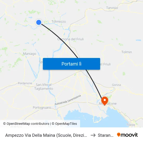 Ampezzo Via Della Maina (Scuole, Direzione Socchieve) to Staranzano map