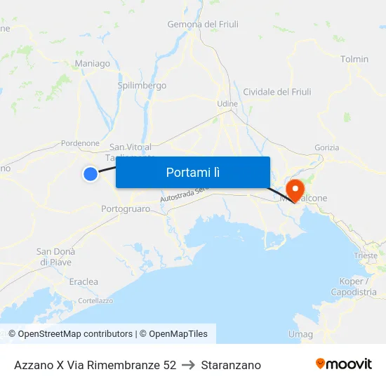 Azzano X Via Rimembranze 52 to Staranzano map