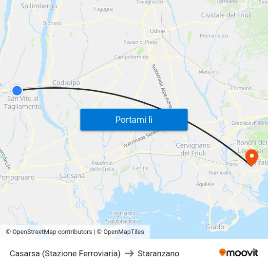 Casarsa (Stazione Ferroviaria) to Staranzano map