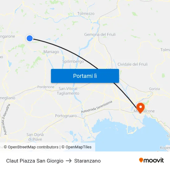 Claut Piazza San Giorgio to Staranzano map