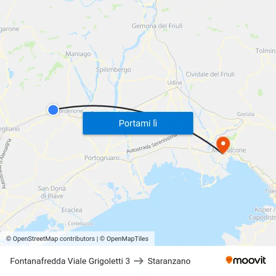 Fontanafredda Viale Grigoletti 3 to Staranzano map