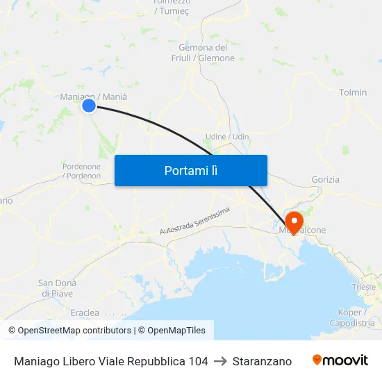 Maniago Libero Viale Repubblica 104 to Staranzano map