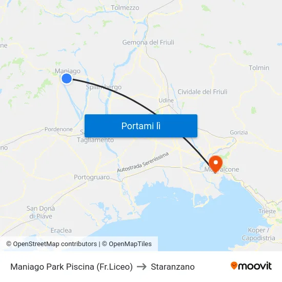 Maniago Park Piscina (Fr.Liceo) to Staranzano map