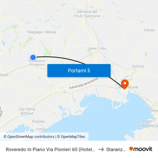 Roveredo In Piano Via Pionieri 60 (Hotel De Rosa) to Staranzano map